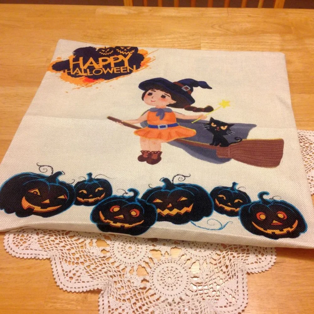 New Halloween Decorative Pillow Cover, cute witch on broom